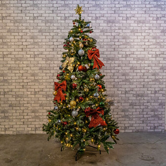 Ludic partyrentals - Versierde Kunstkerstboom Rudolph 190 met ingebouwde LED verlichting